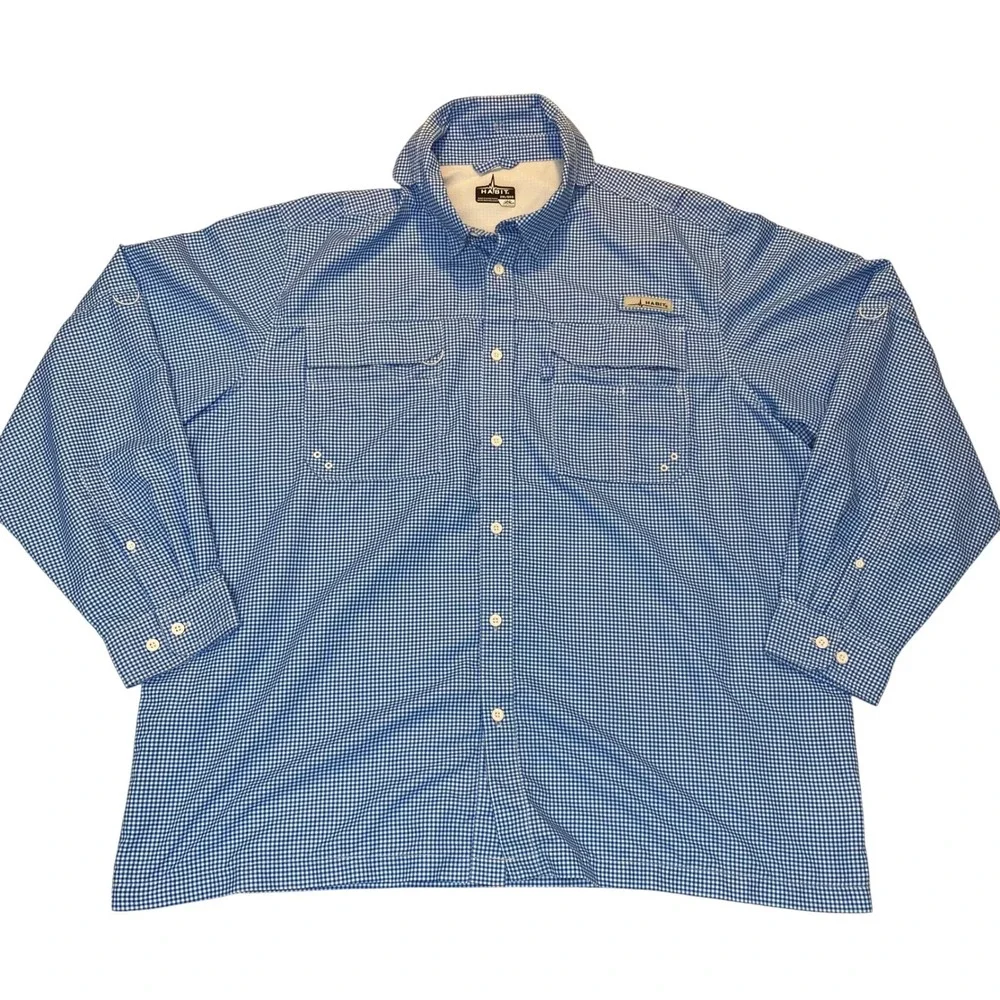 Habit River Guide Fishing Shirt Men's 2XL Blue Check Long Sleeve UPF‎ 40+